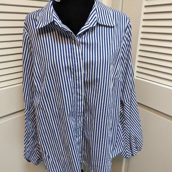 Women's 1X Striped Blouse Puffy Sleeves - Picture 1 of 14